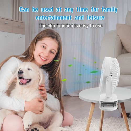 Clip on Fan Rechargeable, 8-Inch Battery Operated Desk Fan, USB Fan, 5Speeds, Strong Airflow, Sturdy Clamp for Golf Cart Office Desk Outdoor Travel Camping Tent Gym Treadmill,White - color: White