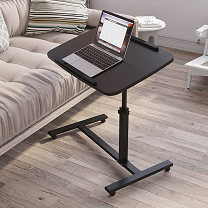 Laptop Table Mobile Adjustable Height Portable Desk Notebook Swivel PC Computer Rolling Desk with Wheels, Laptop Stand for Couch Bedside Hospital Bed Table - color: Black
