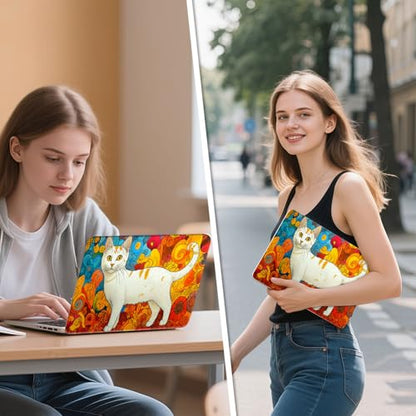 Universal Laptop Skin Sticker Decal, 12"-15.6" Aesthetic Vinyl Wrap, White Cat Psychedelic Swirls Waterproof Notebook Cover Art Protector for MacBook HP Dell Lenovo, Fits 13" 14" 15" 15.6" - color: White Cat Psychedelic Swirls