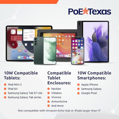 PoE Texas 802.3af PoE to USB-C Adapter - 10 watt Power & Fast Ethernet for iPad mini, Air, Samsung Tab, Surface Go, Google Pixel - Integrated Angle Cable Converter for Tablets, Kiosks, POS - size: 5 Volt 12 Watt - USB-C + Data