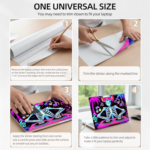Neon DJ Skeleton Party Universal Laptop Skin Sticker 3PCS, Protective Decal Trim-to-Fit 11.6" 13.3" 14" 15.6" Laptop Vinyl Cover, Removable Anti-Scratch Computer Decal Protector - color: Neon DJ Skeleton Party