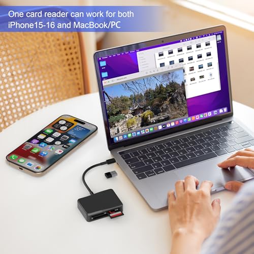 SD Card Reader, 4 in 1 USB C to SD/TF/CF/MS Card Reader with USB to USB C Adapter Memroy Card Reader for iPhone 17/16/15 Pro Max iPad Pro MacBook Pro/Air iMac M4/M3/M2 Android Phone/Tablet PC (Black) - color: Black