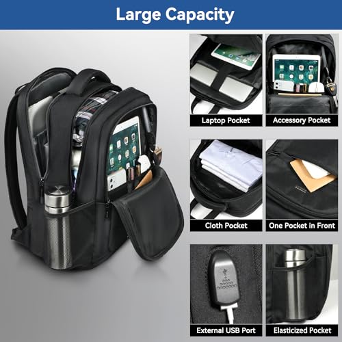 Voova Travel Laptop Backpack, Business Work Laptop Backpack for Women & Men with USB Charging Port, Waterproof Slim Durable College Computer Bag Fits 15.6 Inch Laptops and Notebook, Black - color: Black