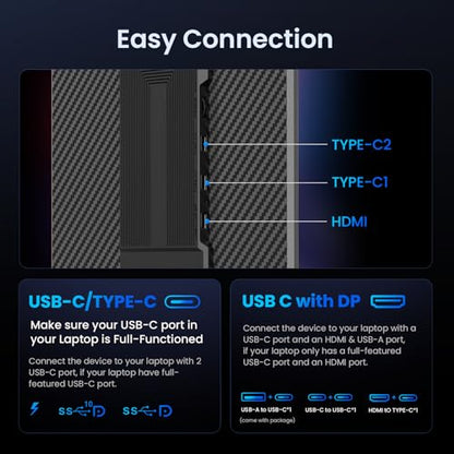 15.6" Laptop Screen Extender, 1080P FHD Laptop Monitor Extender, 235° Rotating Detachable Dual Monitor, Plug & Play Triple Screen for 13"-17.3" Laptops, Compatible with Mac/Windows/Android & Dex - color: 15.6" Carbon Black