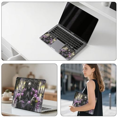 Aesthetic Laptop Skin Sticker, Skeleton on Flowered Throne Waterproof Vinyl Laptop Decal, Removable Bubble Free, Reusable Protective Cover for 13 14 15 15.6 Inch - color: Skeleton on Flowered Throne