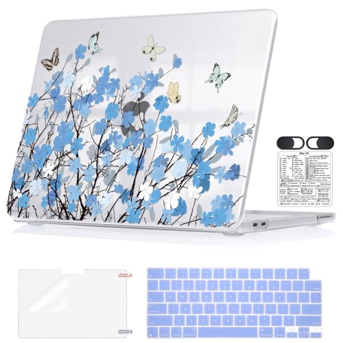 Hard Case for 2026 MacBook Neo 13" A3404 with Blue Floral Butterfly | Lightweight Slim Shell. 5-in-1 Accessories Kit. Perfect for Students, Office &Travel. Fits Neo A3404 Only. Not for Air/Pro 13 - color: Blue Floral and Butterfly