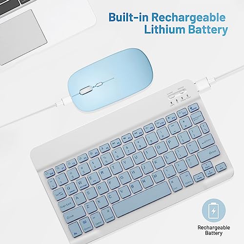 Bluetooth Keyboard and Mouse Combo Rechargeable Portable Wireless Keyboard Mouse Set for Apple iPad iPhone iOS 13 and Above Samsung Tablet Phone Smartphone Android Windows (10 inch Blue) - color: blue