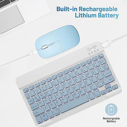 Bluetooth Keyboard and Mouse Combo Rechargeable Portable Wireless Keyboard Mouse Set for Apple iPad iPhone iOS 13 and Above Samsung Tablet Phone Smartphone Android Windows (10 inch Blue) - color: blue