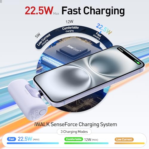 iWALK Portable Charger 5500mAh Next-Gen Small Power Bank 22.5W Fast Charging Battery USB-C Portable Phone Charger for iPhone 17/16/15 17 Plus 17 Pro Max iPad, Samsung Galaxy S25 S24 S23 Android, White - color: White