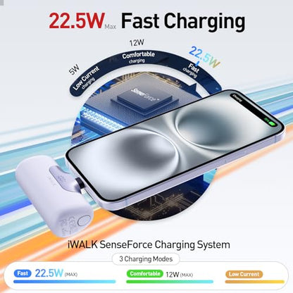 iWALK Portable Charger 5500mAh Next-Gen Small Power Bank 22.5W Fast Charging Battery USB-C Portable Phone Charger for iPhone 17/16/15 17 Plus 17 Pro Max iPad, Samsung Galaxy S25 S24 S23 Android, White - color: White