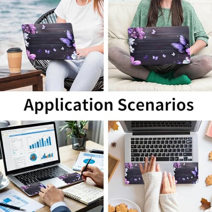 15.6 Inch Laptop Skin Sticker, Reusable Vinyl Cover Protector with 2 Wrist Pad Skins, Removable Waterproof Scratch-Resistant for 12-15.6 Inch Laptop Notebook,Purple And Pink Flowers On Wooden - color: Purple And Pink Flowers On Wooden