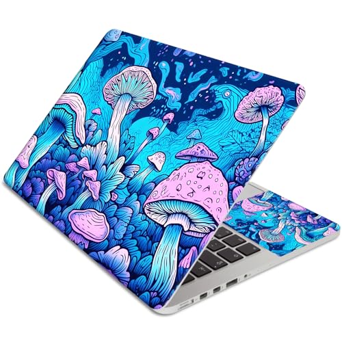 Laptop Skin Sticker 3-Piece Set,Psychedelic Mushroom | Trim-to-fit 3-piece vinyl set with one 15 x 10.6 in lid skin and two palm-rest decals for many 12-15.6 in laptops - color: Psychedelic Mushroom