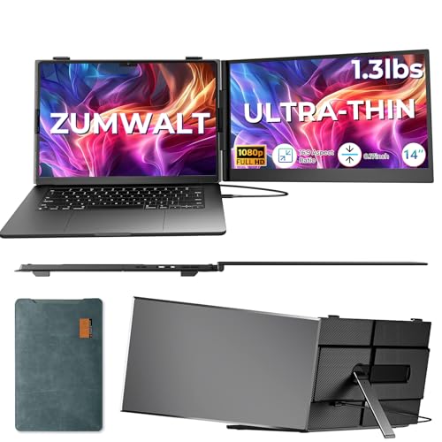 ZUMWALT Laptop Screen Extender, 14" FHD 1080P Dual Portable Monitor for Laptop, Ultra-Thin Travel Monitor Extender Fit 13”-17.3”, Plug and Play Compatible with Windows/Mac/Android/Chrome/Switch - style: 14" Dual Screen
