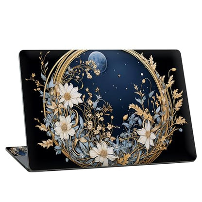 Universal Laptop Skin Sticker with 2 Wrist Pad Skins, Waterproof Scratch Resistant Vinyl Laptop Cover Decal, Cut to Fit for 11–15.6 Inch MacBook HP Dell Lenovo, Flower Moon - color: Flower Moon