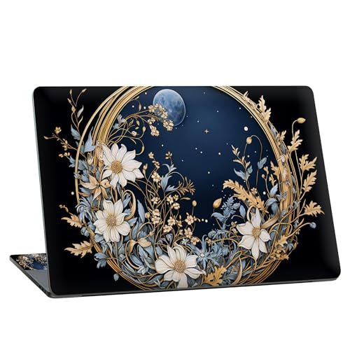 Universal Laptop Skin Sticker with 2 Wrist Pad Skins, Waterproof Scratch Resistant Vinyl Laptop Cover Decal, Cut to Fit for 11–15.6 Inch MacBook HP Dell Lenovo, Flower Moon - color: Flower Moon