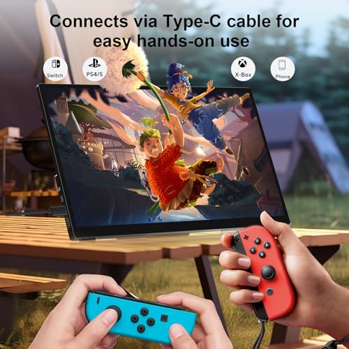 Portable Monitor Touchscreen 15.6" 1080P FHD IPS, 10-Point Touch Travel Gaming Display with Dual Speakers & Kickstand, USB-C HDMI External Screen for Laptop, PS5, Switch (1080P Touch, 15.6Inch) - size: 15.6 inches, style: 1080P Touch