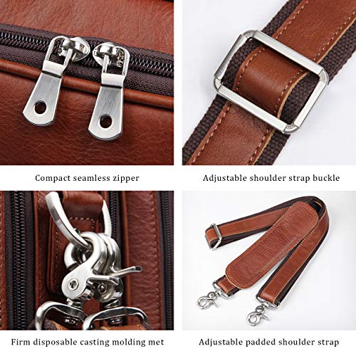 Augus Business Travel Briefcase Genuine Leather Duffel Bags for Men Laptop Bag fits 15.6 inches Laptop - color: Light Brown