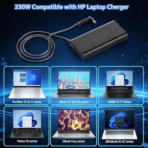 230W AC Charger for HP Omen Victus Pavilion Gaming Laptop Power Supply Cord | Compatible with HP ZBook Fury 16 17 G8-G10 ,Envy 16 17, M41303-001 TPN-LA10 M85389-001 , 19.5V 11.8A 4.5*3.0 mm AC Adapter
