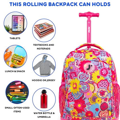 J World Sunny Rolling Backpack for Kids. Roller Bag With Wheels, Poppy Pansy - color: Poppy Pansy