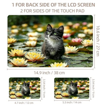 Universal Laptop Skin Sticker for 12/13/14/15.6 Inch Laptops, Reusable Vinyl Laptop Decal Cover, Waterproof Scratch Resistant Notebook Skin with 2 Wrist Pads,Water Lily Cat - color: Water Lily Cat