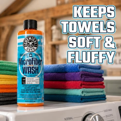 Chemical Guys, Microfiber Wash & Towel Detergent, Deep Clean, Orange, 16 oz | Concentrated detergent deep-cleans microfiber towels, mitts and pads, lifting wax, grease and grime, no residue - size: 16 Fl Oz (Pack of 1)