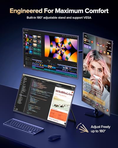 Newsoul 23.8'' Portable Monitor 144Hz Gaming Monitor, 145% sRGB | 2000:1 | FreeSync Built-in Adjustable Stand, Speaker and VESA, USB-C HDMI Large Second Screen for Laptop, Mac-Book, PC, Game Console - size: 23.8-inch