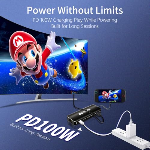 Guermok USB-C Capture Card Dock for Switch 2 & Steam Deck, 4K60 & 1080P120 | 4K@60 FPS HDMI Display & USBC Video Capture for OBS, PD100W, Ethernet, USB 3.0 Hub for Gaming Handhelds & Broadcast (Black)