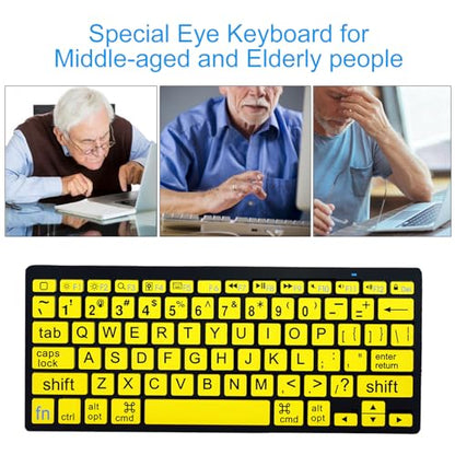 HXMJ-Large Print Mini Bluetooth Keyboard Compatible with iPad,iPhone,iPod,MacBook for Seniors and Visually Impaired Low Vision Individuals-Yellow - color: Yellow