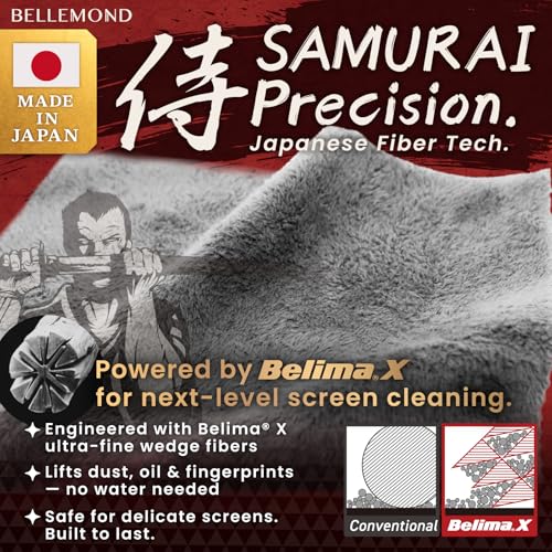 BELLEMOND 「Samurai Cloth」 Japanese Microfiber Cleaning Cloth, Large 1 Pack | Made in Japan, Washable and reusable, Lint-free cleaning, Ideal for monitors, TVs and car displays - size: Large: 13” × 13”