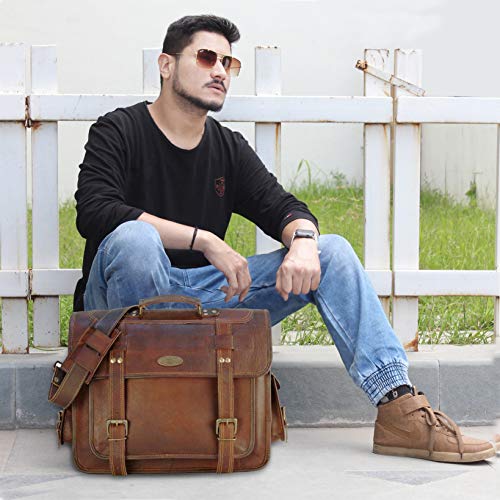 Leather Messenger Bag For Men, Vintage Handmade Laptop Briefcase and Shoulder Bag for Men, Business Satchel Office Bag - style: Large