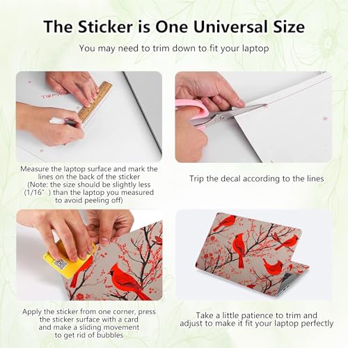 Laptop Skin Sticker Decal, Universal Reusable Vinyl Laptop Cover for 12" 13" 13.3" 14" 15" 15.4" 15.6" Notebook PC, Reusable Waterproof Scratch-Resistant with 2 Wrist Pads,Art Red Cardinal Birds - color: Art Red Cardinal Birds