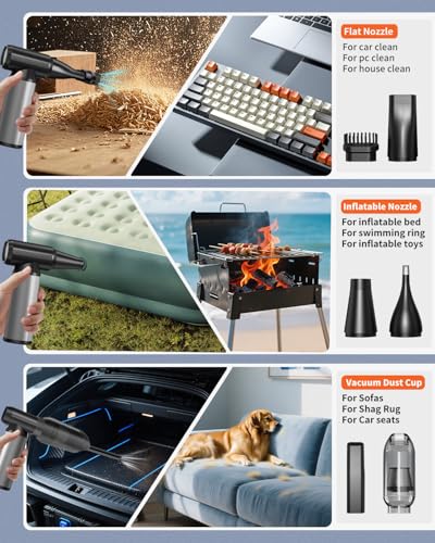 Compressed Air Duster, 2-in-1 Air Duster & Vacuum with 320000RPM Brushless Motor, Electric Air Duster Rechargeable, 3-Gear Adjustable Air Blower for Keyboard, Computer, Car, Home, Outdoor Cleaning