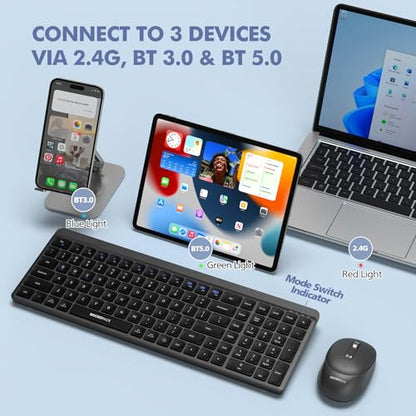 Wireless Keyboard and Mouse Combo for Desktop Mac iPad Bluetooth 2.4 Ghz Rechargeable Silent Click with Number Pad Black Compatible with Pc, Laptop, Tablet (Black) - color: Black