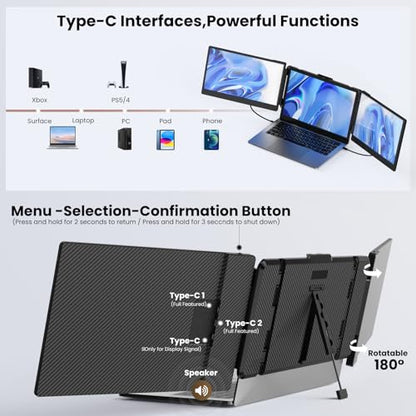 SMISEACOW Laptop Screen Extender Kwumsy S2 Triple Monitor Extender Ultra Slim 14" 1080P FHD IPS Portable Monitor for Laptop with Stand Compatible with Mac Windows Linux PS4/5