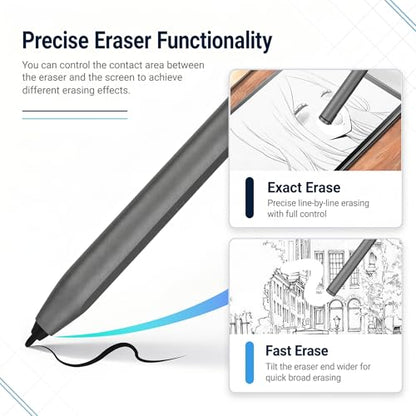 EMR Stylus Pen for Remarkable 2 / Remarkable 1, Kindle Scribe, BOOX Tablets, Battery-Free with Digital Eraser, 4096 Pressure Levels, Magnetic Pen Holder, 6 Replacement Nibs Included, Gray - style: 6 Pencil Tips-gray