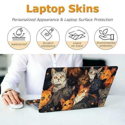 Universal Laptop Skin Sticker with 2 Wrist Pad Decals, 3-Piece Removable Vinyl Laptop Cover, Art Cats Waterproof Anti-Scratch, Easy-Trim Fit for 13.3" 14" 15.6" Laptops - color: Art Cats