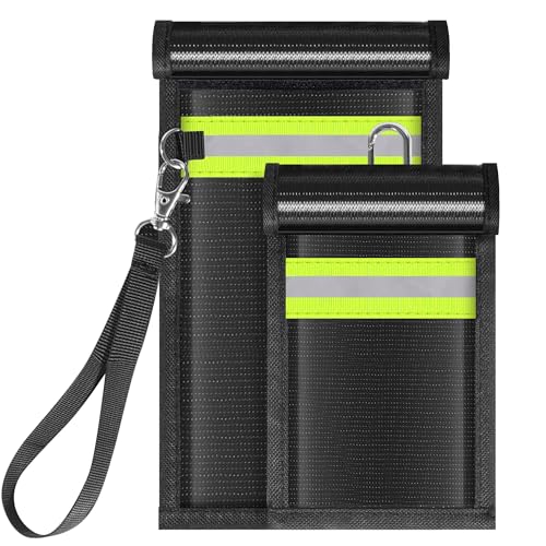 2 Pack Faraday Bags,Portable Faraday Key Fob Protector EMP Protection Bags,Faraday Bags for Phones,Faraday Pouch for Key Fob with Reflective Strip,Water Resistant,Fire Retardant,Foldable,Black - size: 2 Pack XS-S(Up to Phone)