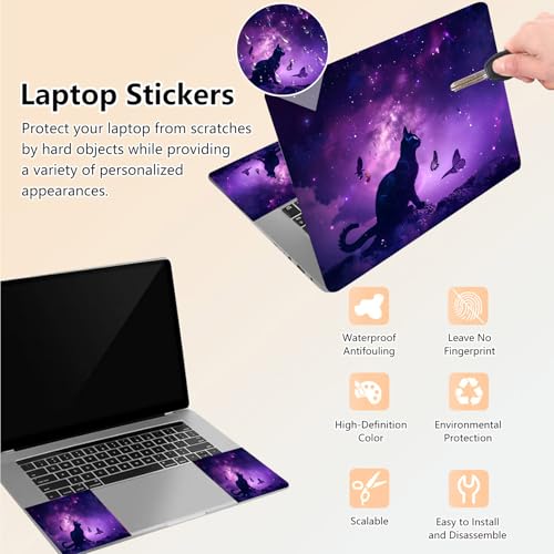 Laptop Skin Sticker Decal 15.6 Inch,12 13 13.3 14 15 15.6 in Laptop Netbook Skins for Notebook,Art Decal Removable Waterproof Scratch Resistant,Universal Vinyl Cover,Purple Galaxy Cat - color: Purple Galaxy Cat