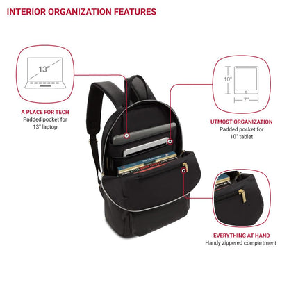 SwissGear Serenity Luxe Women's Laptop Backpack, Laptop Bag Fits Most 13-Inch Laptops, Black, 16 Inches - color: Black