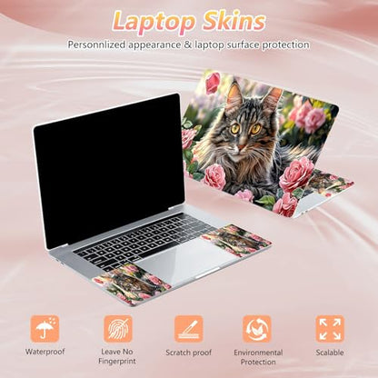 Laptop Skin Sticker Decal 12" 13" 13.3" 14" 15" 15.6",Waterproof Scratch Resistant Vinyl,Reusable Easy to Apply,for MacBook HP Dell Notebooks Netbooks Laptop,2 Wrist Pads,Cat Floral Pink - color: Cat Floral Pink