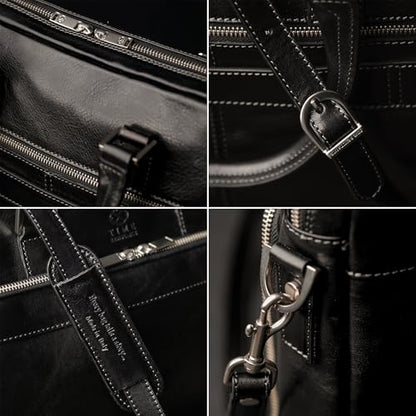 Time Resistance Leather Briefcase - Italian Handmade Leather Laptop Bag - Briefcase for Men and Women - Computer Bag - color: Black