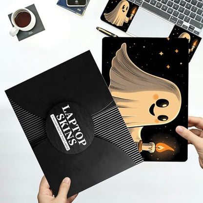 Universal Laptop Skin Sticker with 2 Wrist Pad Decals, 3-Piece Removable Vinyl Laptop Cover, Candle Ghost Waterproof Anti-Scratch, Easy-Trim Fit for 13.3" 14" 15.6" Laptops - color: Candle Ghost