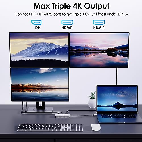 USB C Docking Station, Docking Station Quad Monitors with Dual HDMI,DP,VGA,3* USB-A2.0 for Wireless Device,Compatible with Lenovo, HP, Dell, Windows System Computer