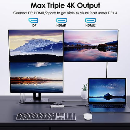 USB C Docking Station, Docking Station Quad Monitors with Dual HDMI,DP,VGA,3* USB-A2.0 for Wireless Device,Compatible with Lenovo, HP, Dell, Windows System Computer