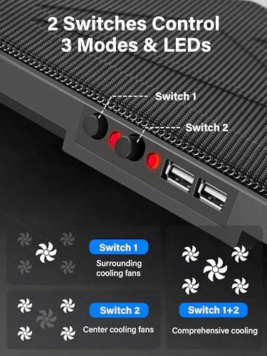 Kootek Laptop Cooling Pad, Laptop Cooler with 5 Quiet Fans for 12"-17" Computer PC Notebook Gaming Laptop Fan, Height Adjustable Laptop Cooling Stand Laptop Accessories, Red - color: Red