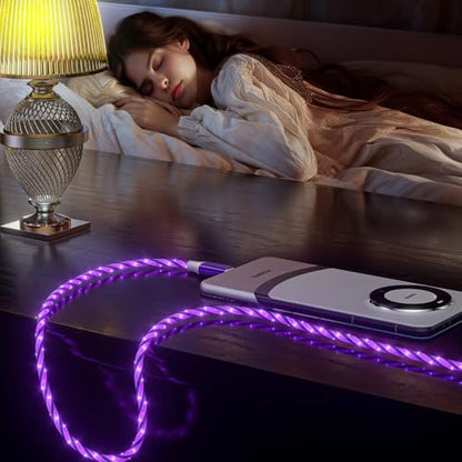 IHAO USB C to C Charger Cable PD Fast Charge and High Speed Sync Visible Starry LED Current Flowing Compatible with All USBC Device-Starry Purple C to C 39Inches - color: Starry Purple C to C