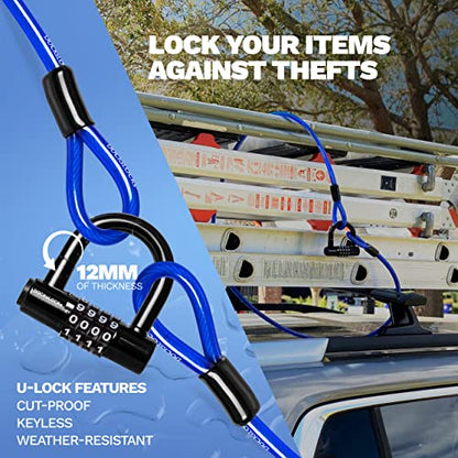 DocksLocks Security Cable Lock Set (5' to 25') Looped Ends, Weatherpoof, Keyless Compact U-Lock with Combination, Anti-Theft for Bikes, Equipment 20ft - size: 20ft