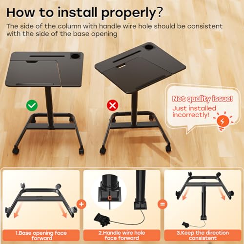 JOY worker Rolling Standing Desk, 60° Tiltable Mobile Laptop Desk, Black | Pneumatic Height Adjustable Cart, Portable Stand Up Desk with Wheels & Cup Holder for Office Home School, Holds Up to 22lbs - color: Black