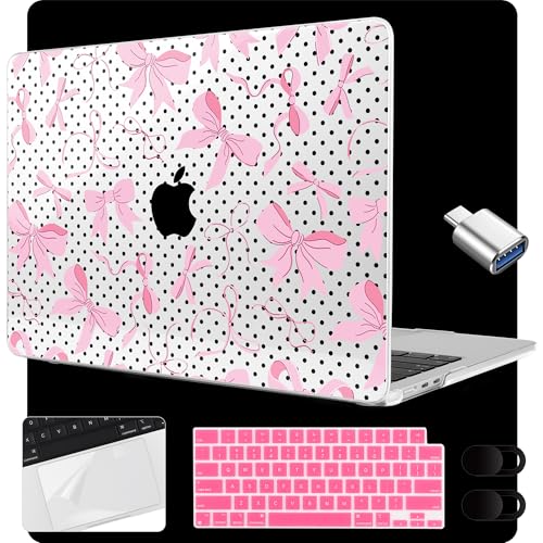 MEEgoodo Case for M5/M4/M3/M2 MacBook Air 15 inch Case 2026 2025 2024 2023, Laptop Shell Fit Model (A3448/A3241/A3114/A2941) for MacBook Air 15.3-inch, Black Polka Dots&Pink Bows - color: Black Polka Dots&Pink Bows