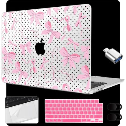 MEEgoodo Case for M5/M4/M3/M2 MacBook Air 15 inch Case 2026 2025 2024 2023, Laptop Shell Fit Model (A3448/A3241/A3114/A2941) for MacBook Air 15.3-inch, Black Polka Dots&Pink Bows - color: Black Polka Dots&Pink Bows